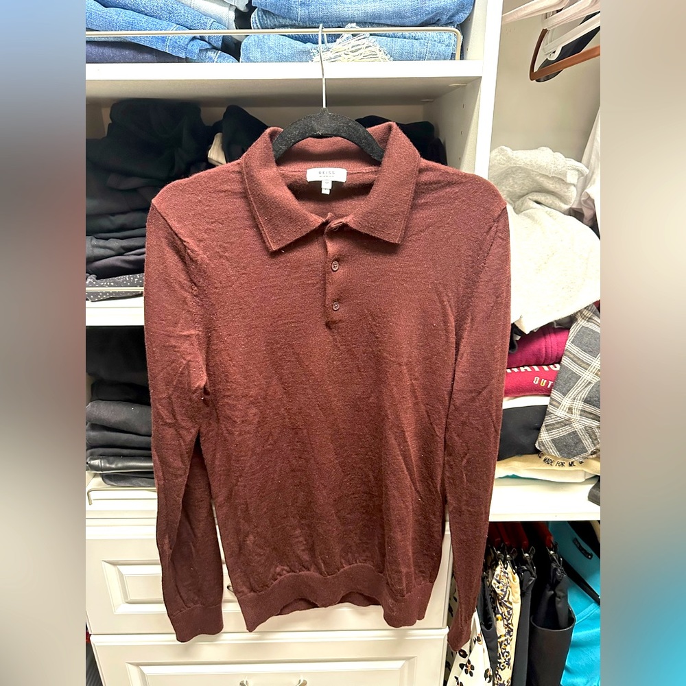 Reiss Long Sleeve Polo - Red/Burgandy - Size M